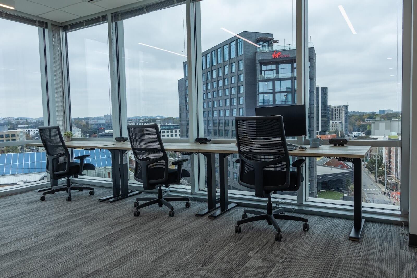 A desk near a window.