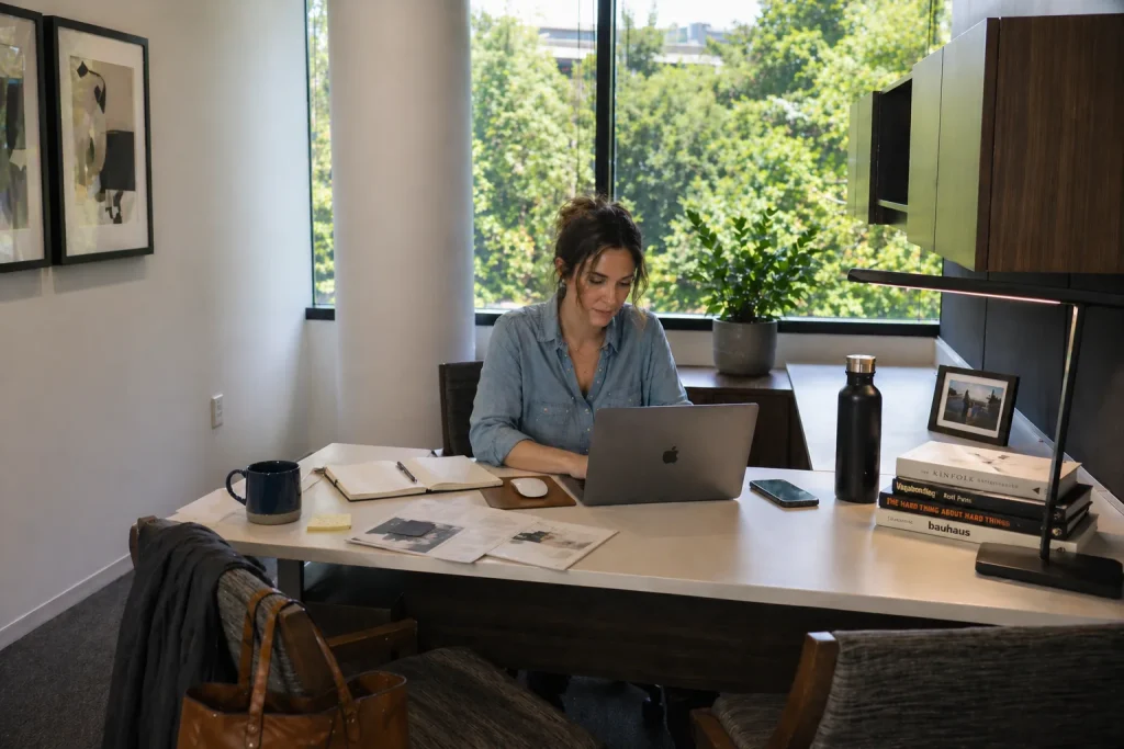 woman working in private office in atlanta